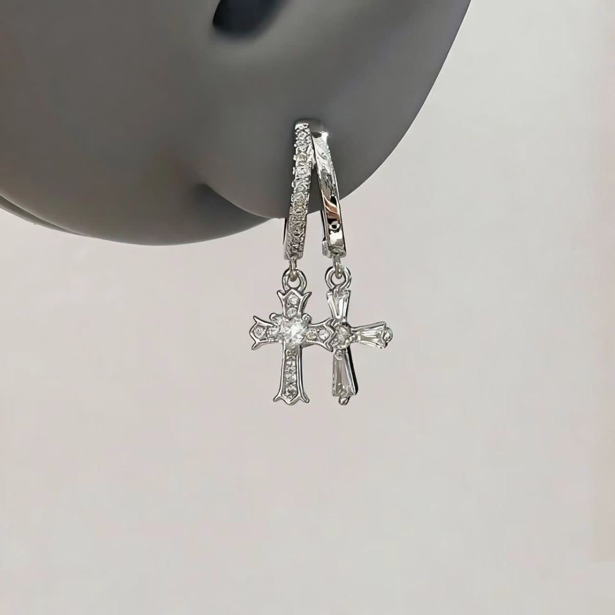 Chrome Hearts Silver Cross Hoop Earrings